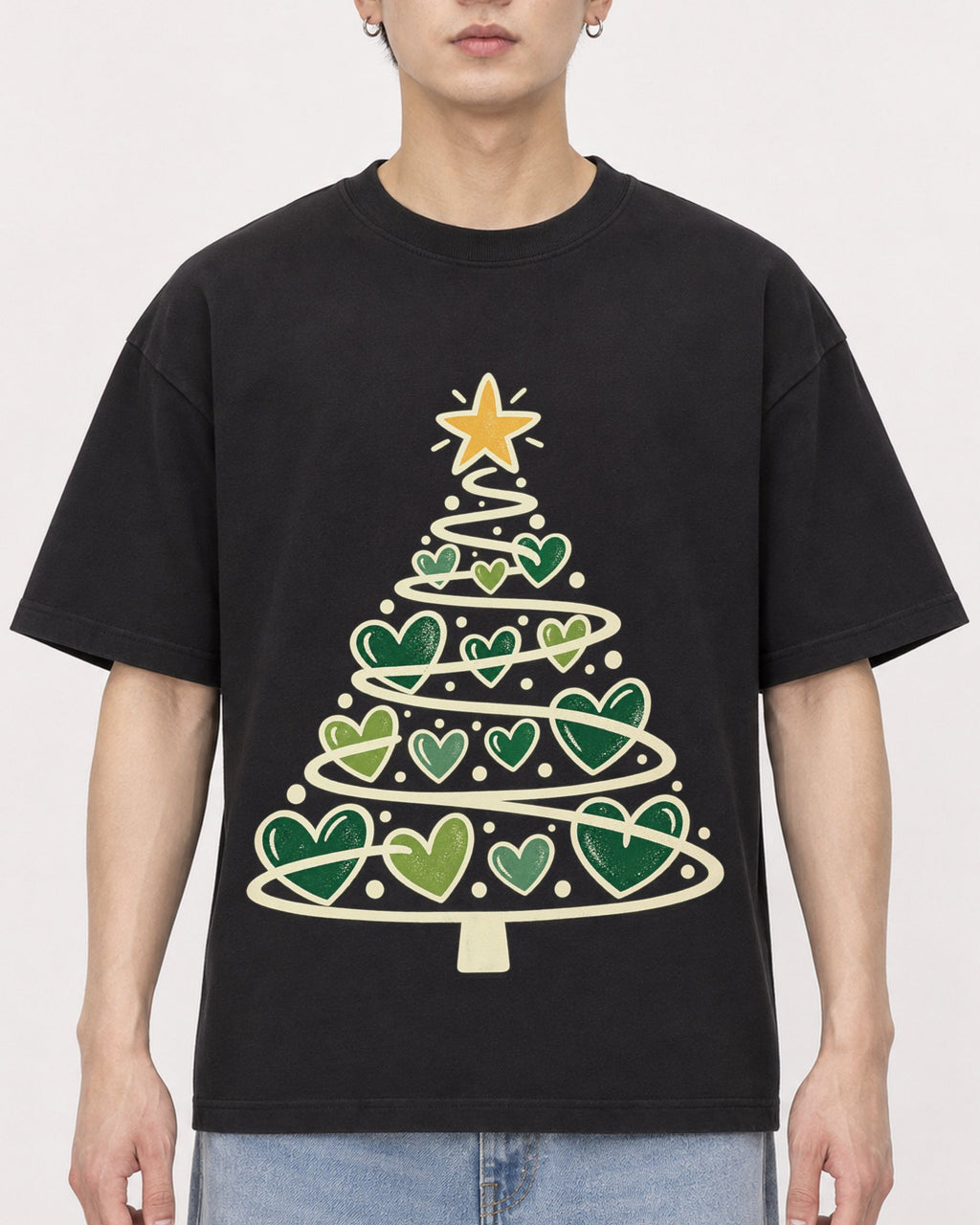 Mockup Boxy Heavyweight Tee Black male close-up 01