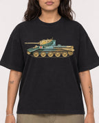 Mockup Boxy Heavyweight Tee Black female close-up 06