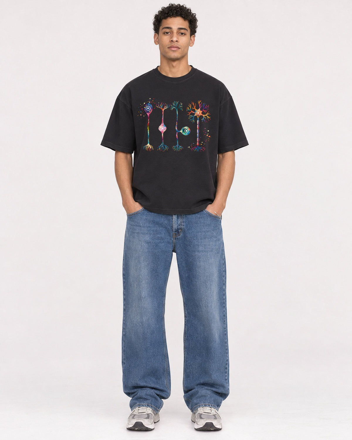 Mockup Boxy Heavyweight Tee Black male full-body 10
