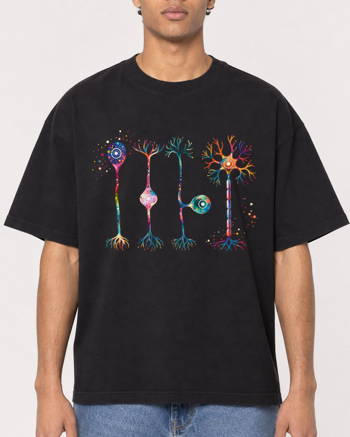 Mockup Boxy Heavyweight Tee Black male close-up 10