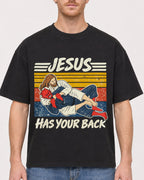 Mockup Boxy Heavyweight Tee Black male close-up 38