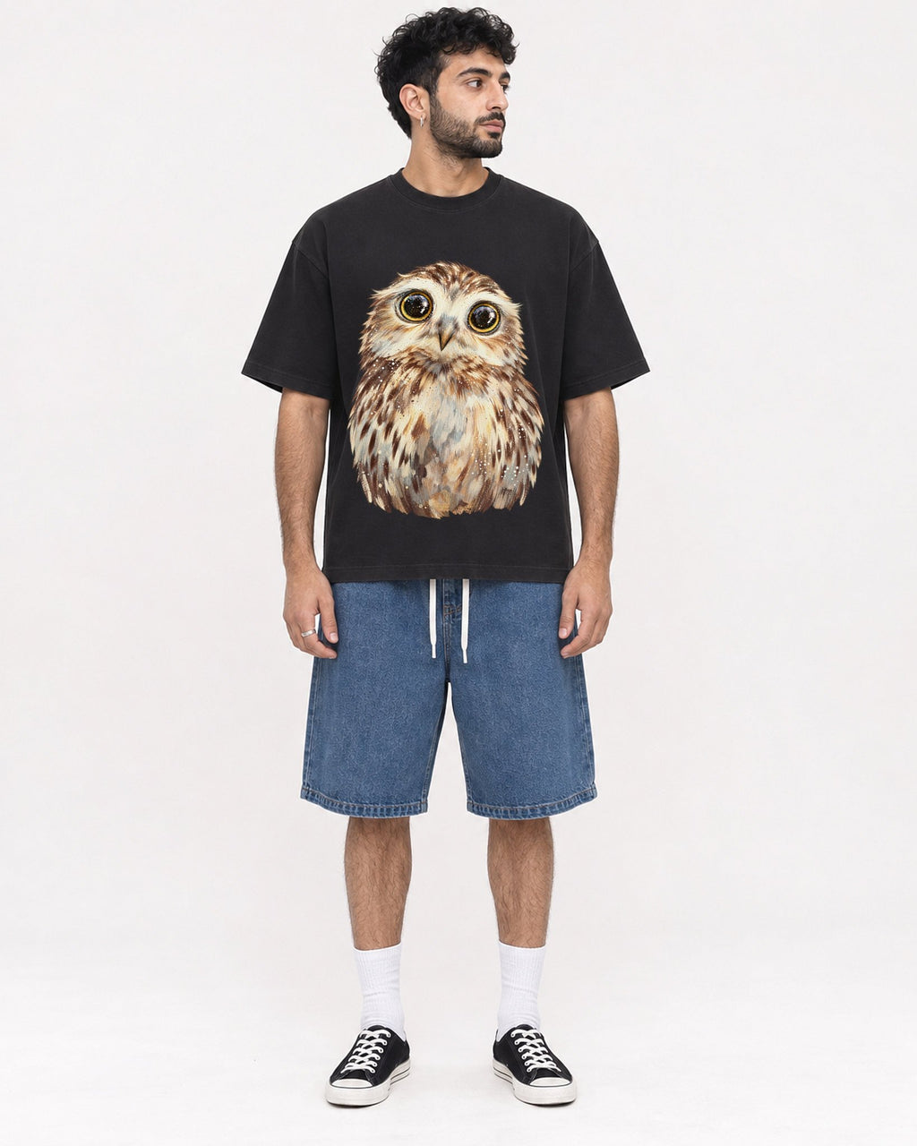 Mockup Boxy Heavyweight Tee Black male full-body 07
