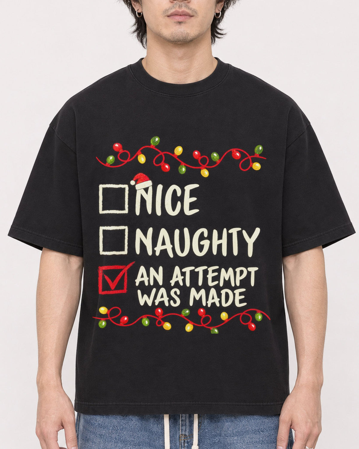 Mockup Boxy Heavyweight Tee Black male close-up 03