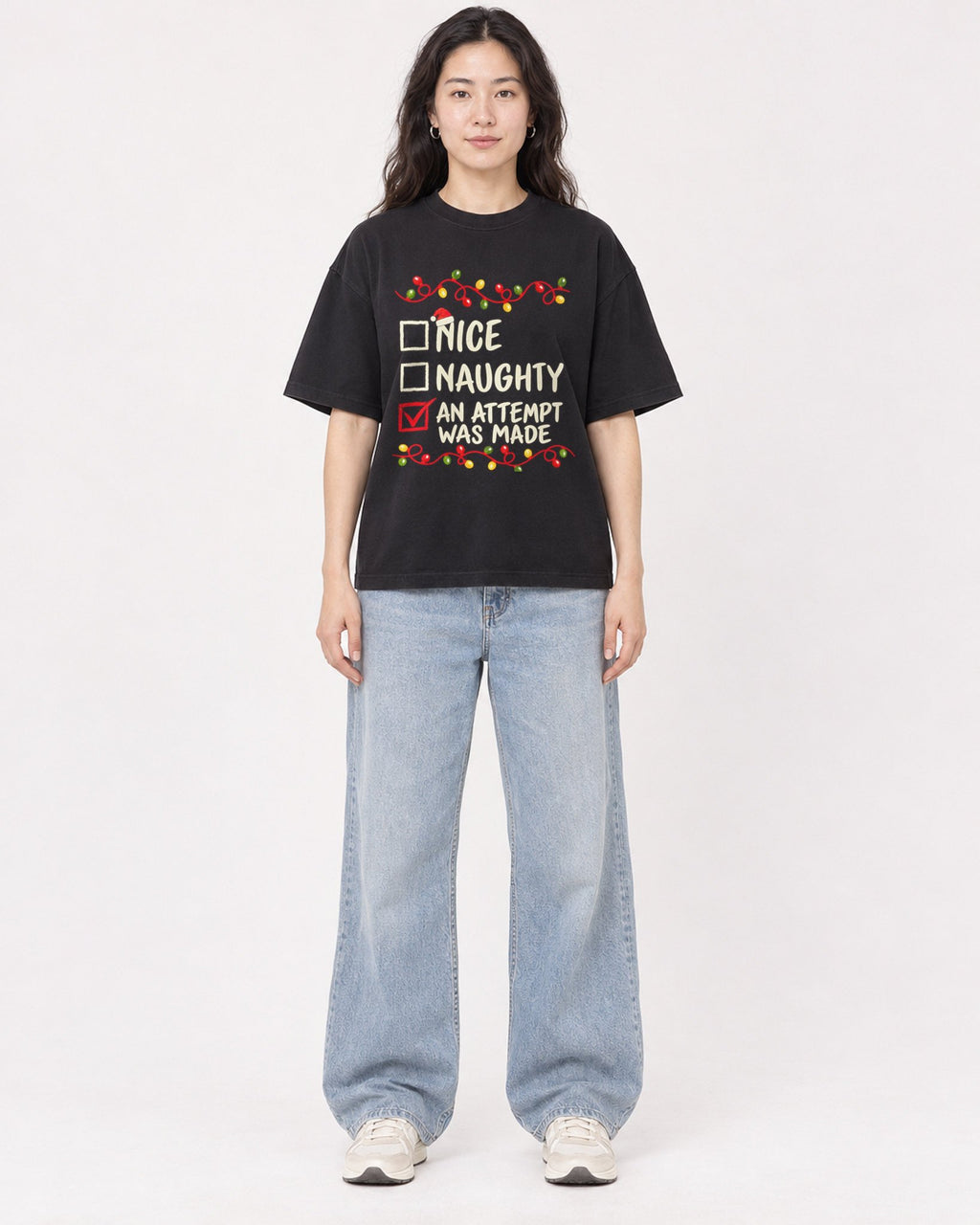 Mockup Boxy Heavyweight Tee Black female full-body 03