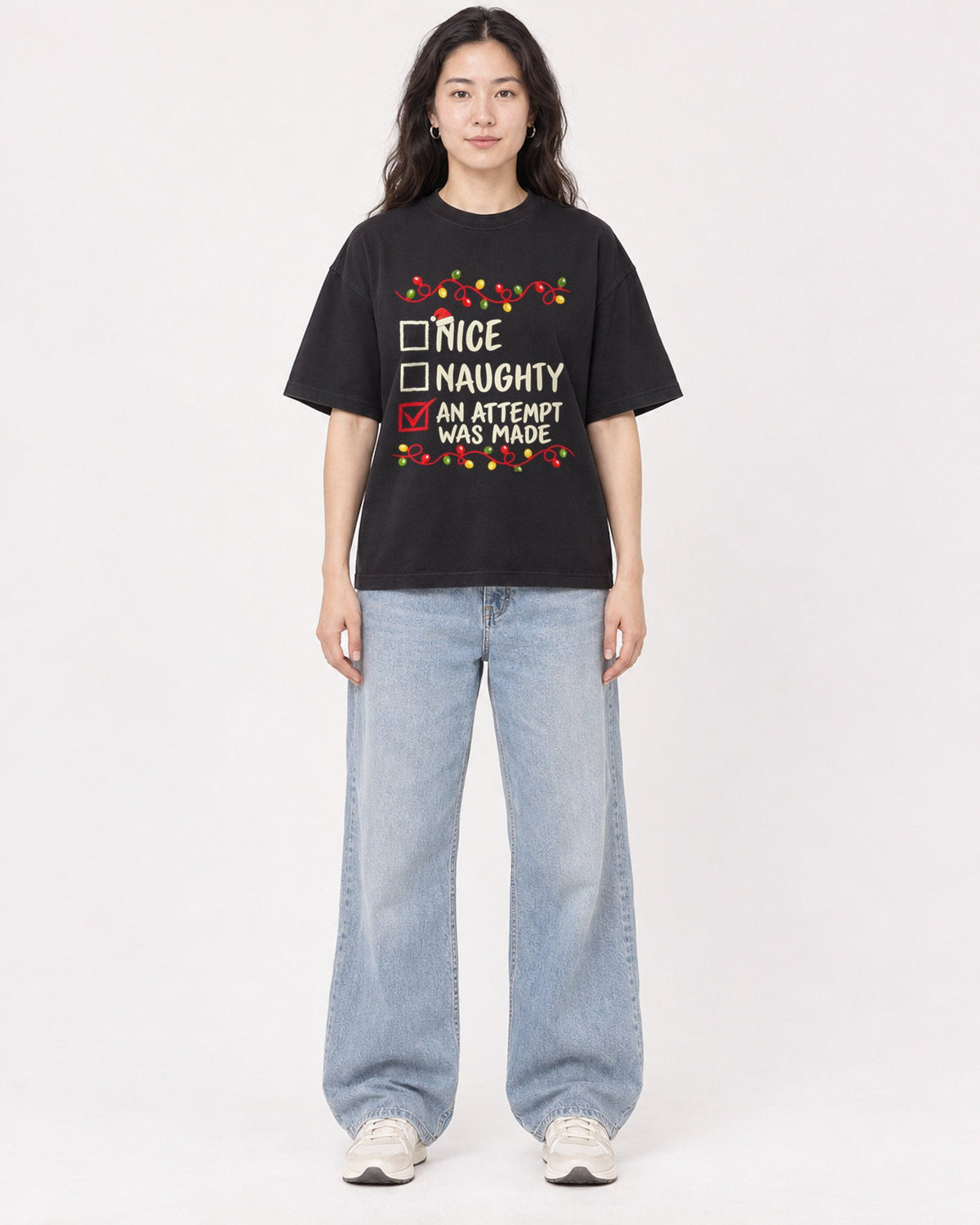 Mockup Boxy Heavyweight Tee Black female full-body 03