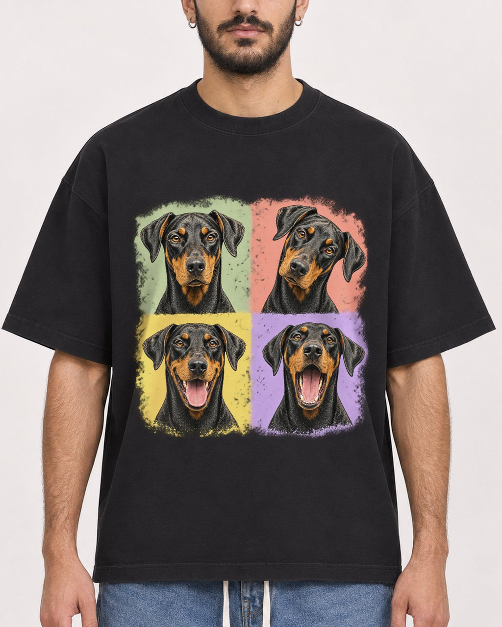 Mockup Boxy Heavyweight Tee Black male close-up 07