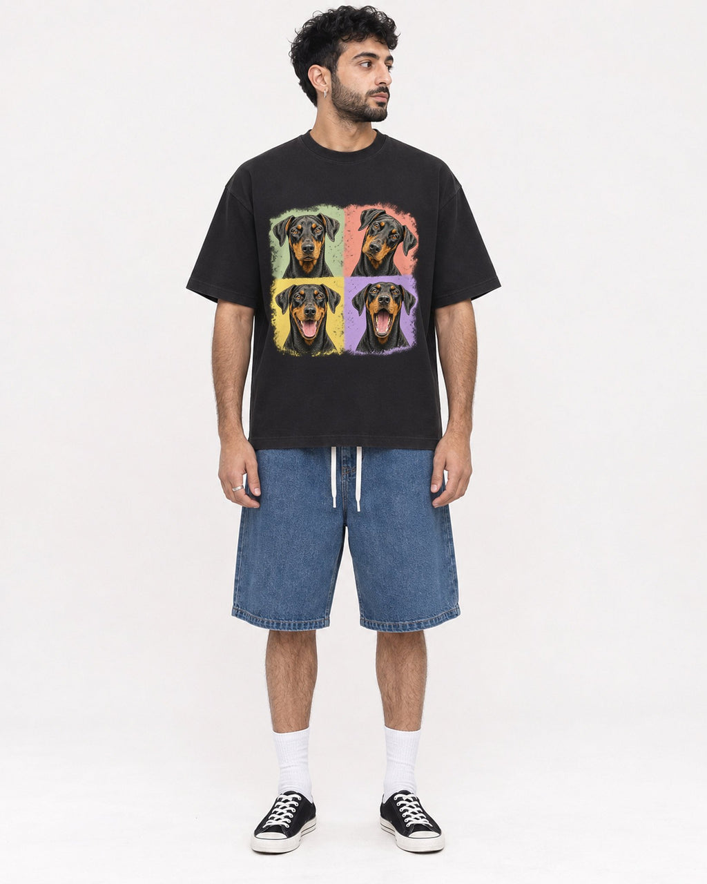 Mockup Boxy Heavyweight Tee Black male full-body 07