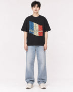 Mockup Boxy Heavyweight Tee Black male full-body 01