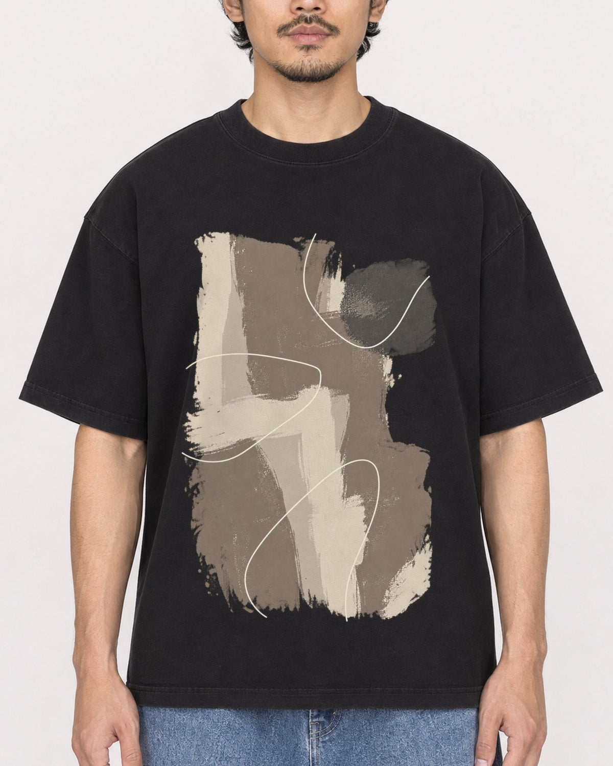 Mockup Boxy Heavyweight Tee Black male close-up 02