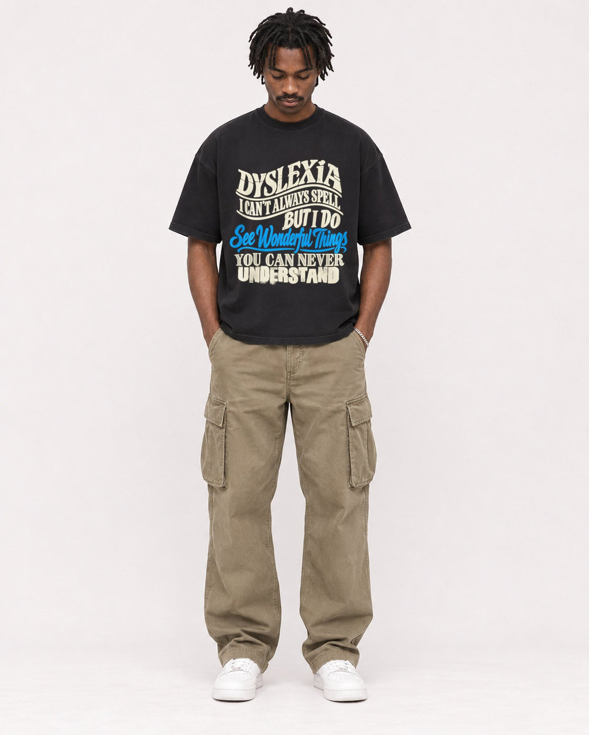 Mockup Boxy Heavyweight Tee Black male full-body 04