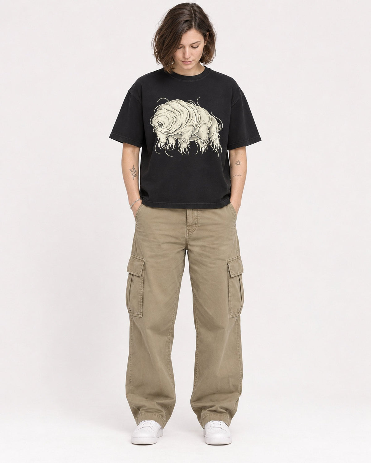 Mockup Boxy Heavyweight Tee Black female full-body 18