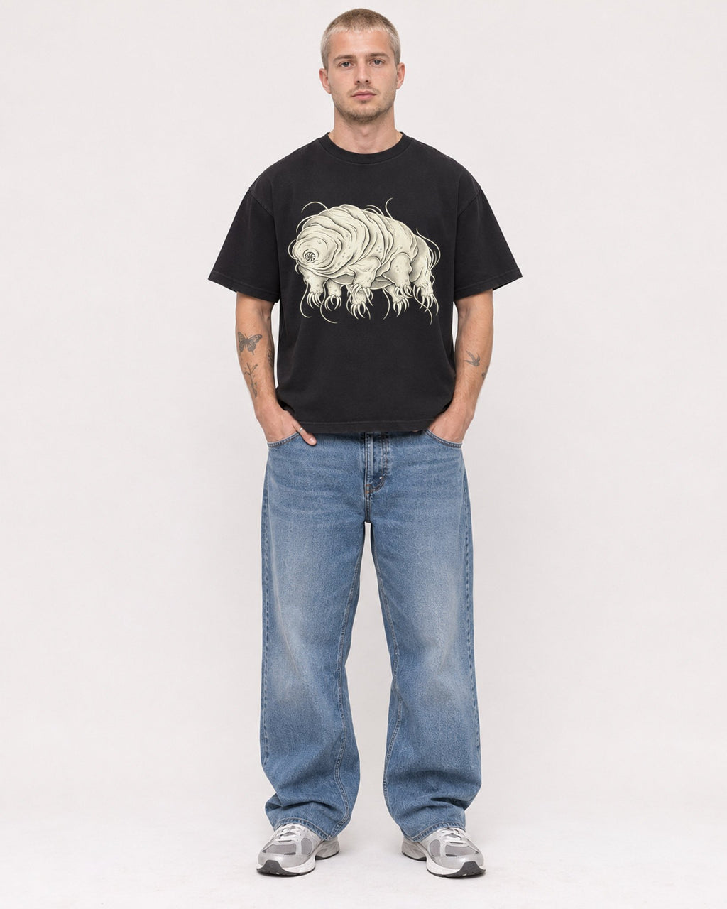 Mockup Boxy Heavyweight Tee Black male full-body 18