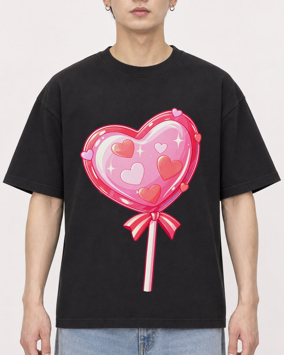 Mockup Boxy Heavyweight Tee Black male close-up 01