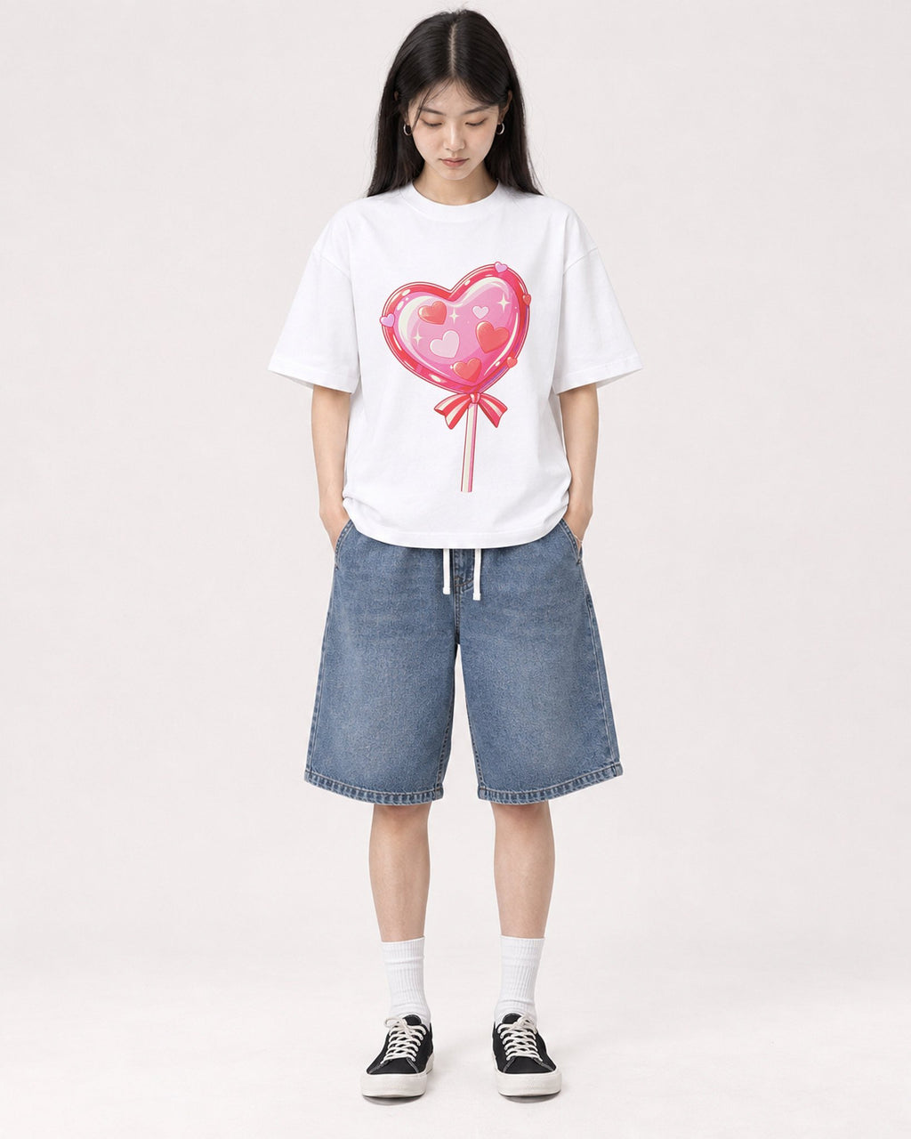 Mockup Boxy Heavyweight Tee White female full-body 01