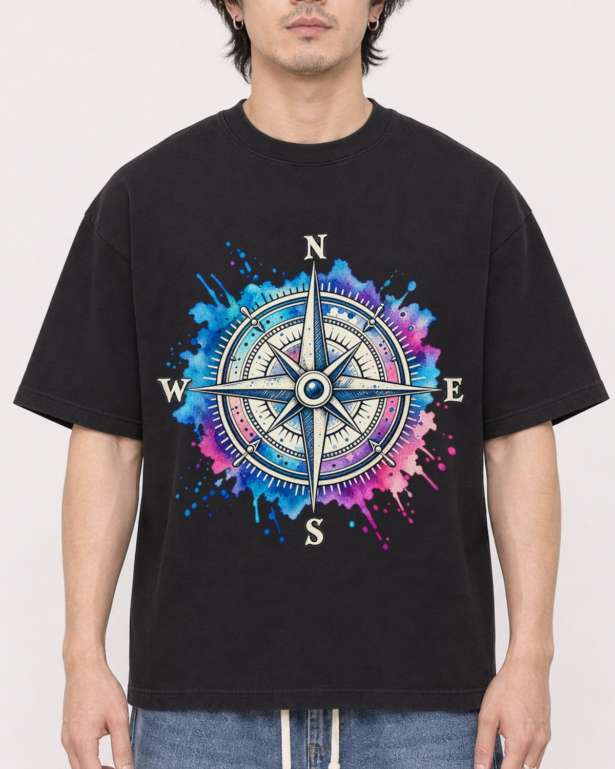 Mockup Boxy Heavyweight Tee Black male close-up 03