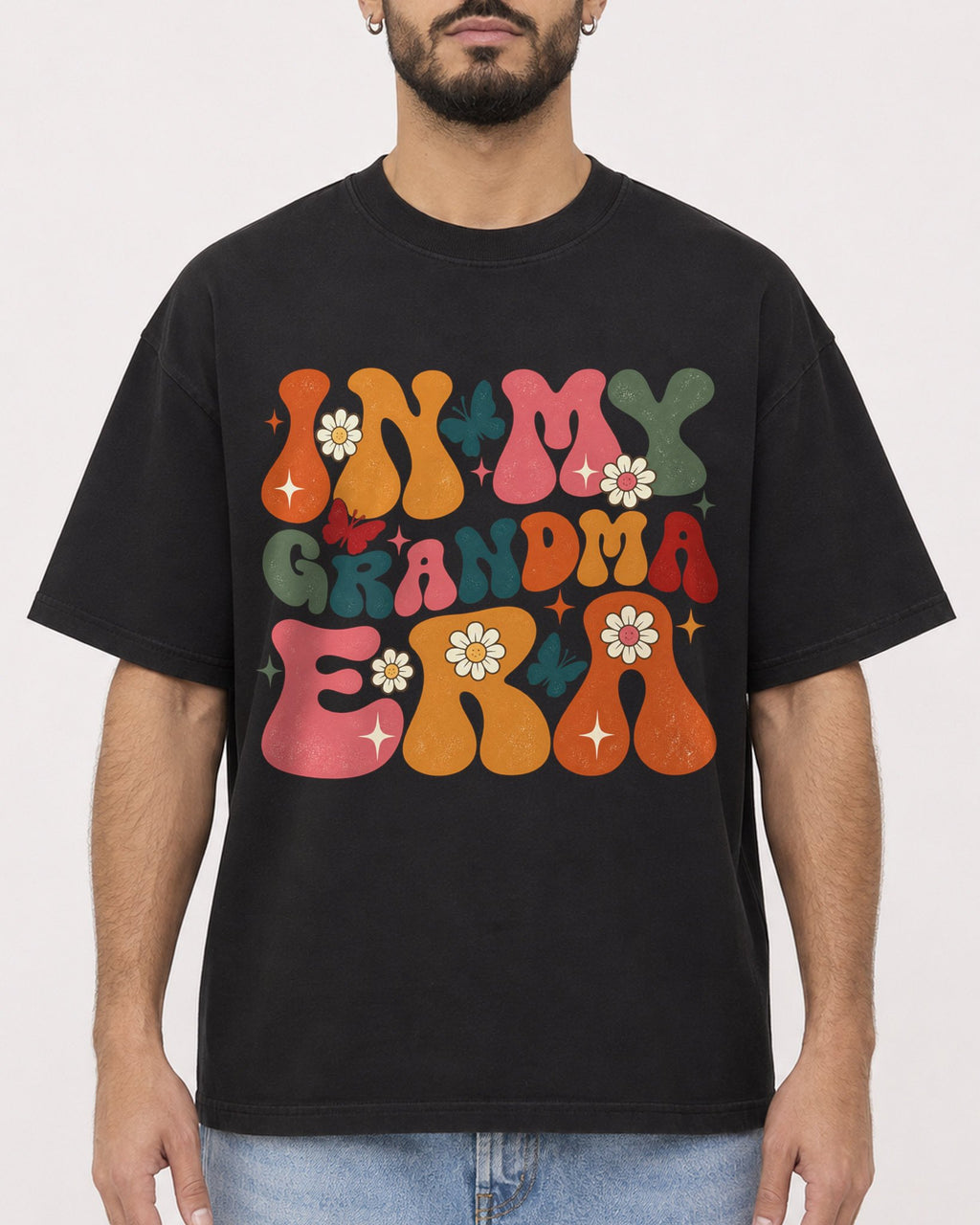 Mockup Boxy Heavyweight Tee Black male close-up 37