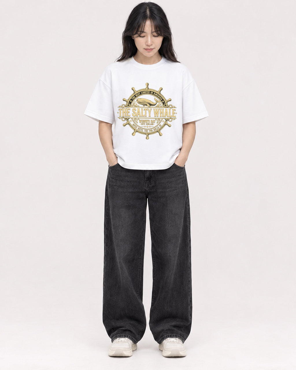 Mockup Boxy Heavyweight Tee White female full-body 13