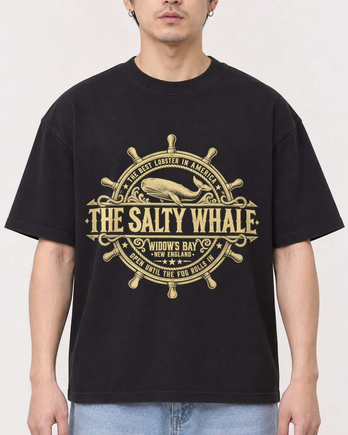 Mockup Boxy Heavyweight Tee Black male close-up 13