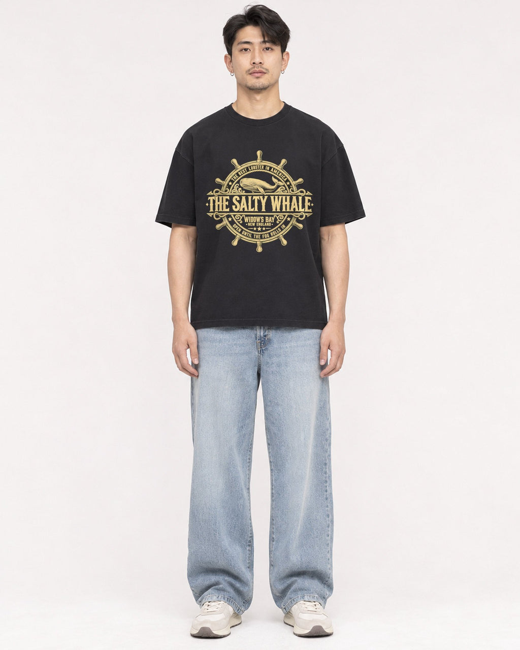 Mockup Boxy Heavyweight Tee Black male full-body 13