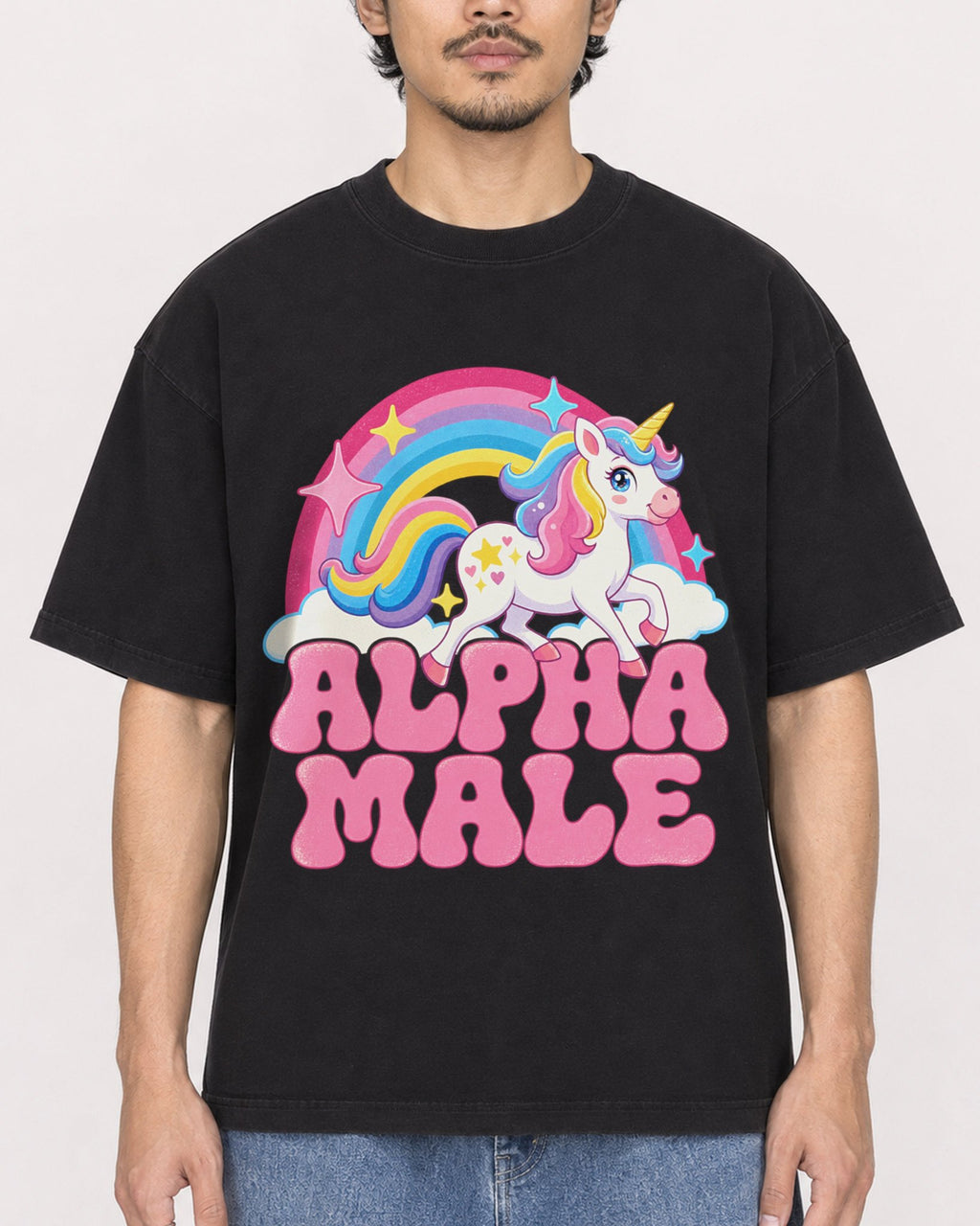 Mockup Boxy Heavyweight Tee Black male close-up 02