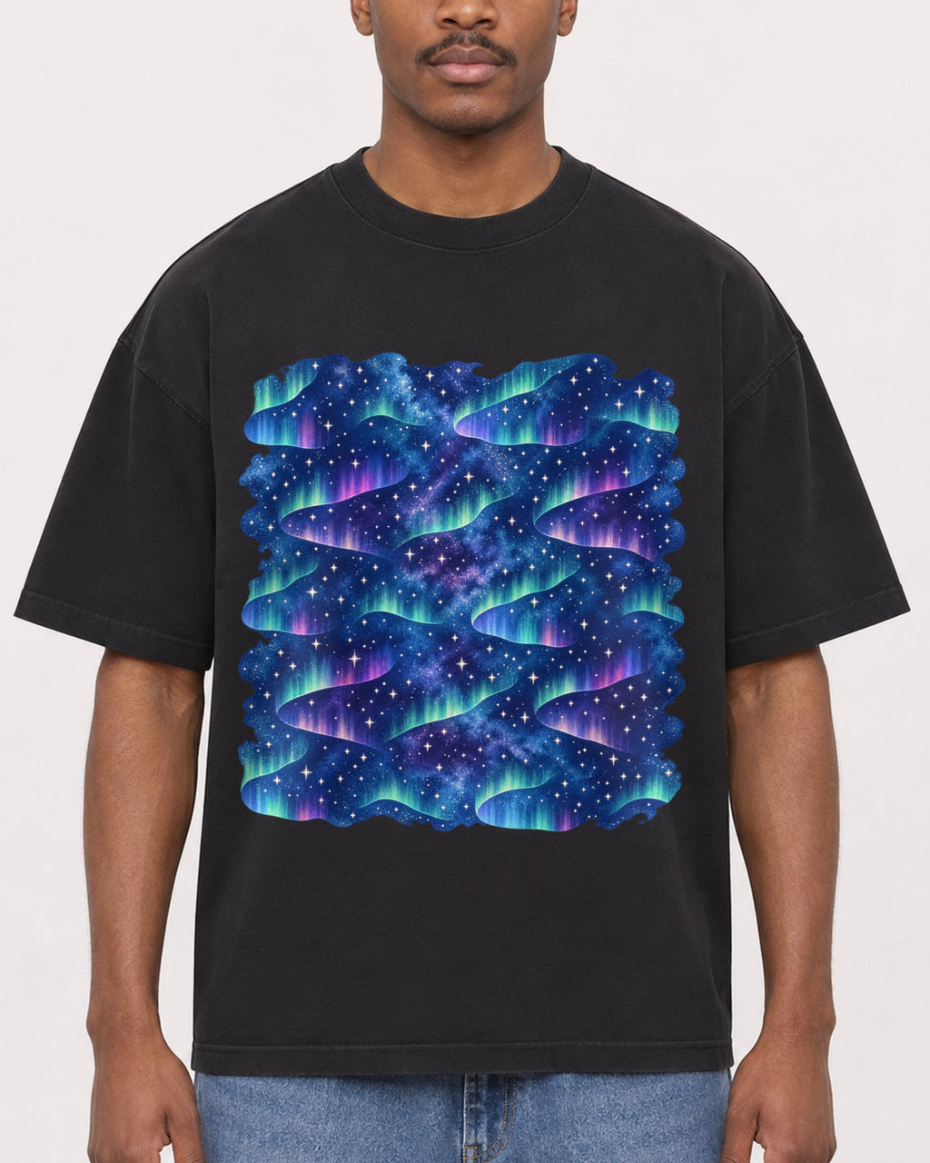 Mockup Boxy Heavyweight Tee Black male close-up 14