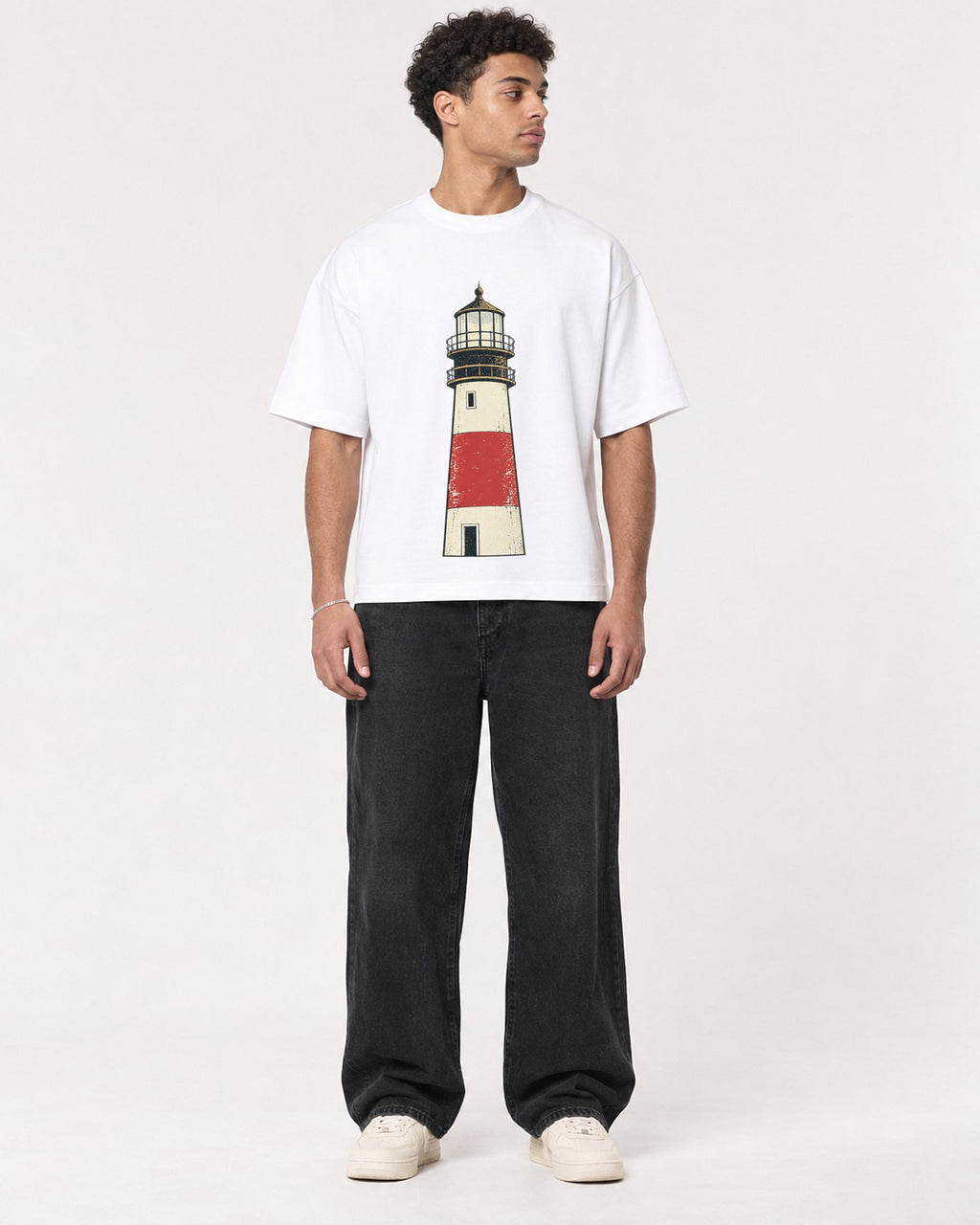 Mockup Boxy Heavyweight Tee White male full-body 10