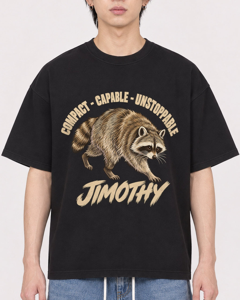 Mockup Boxy Heavyweight Tee Black male close-up 11