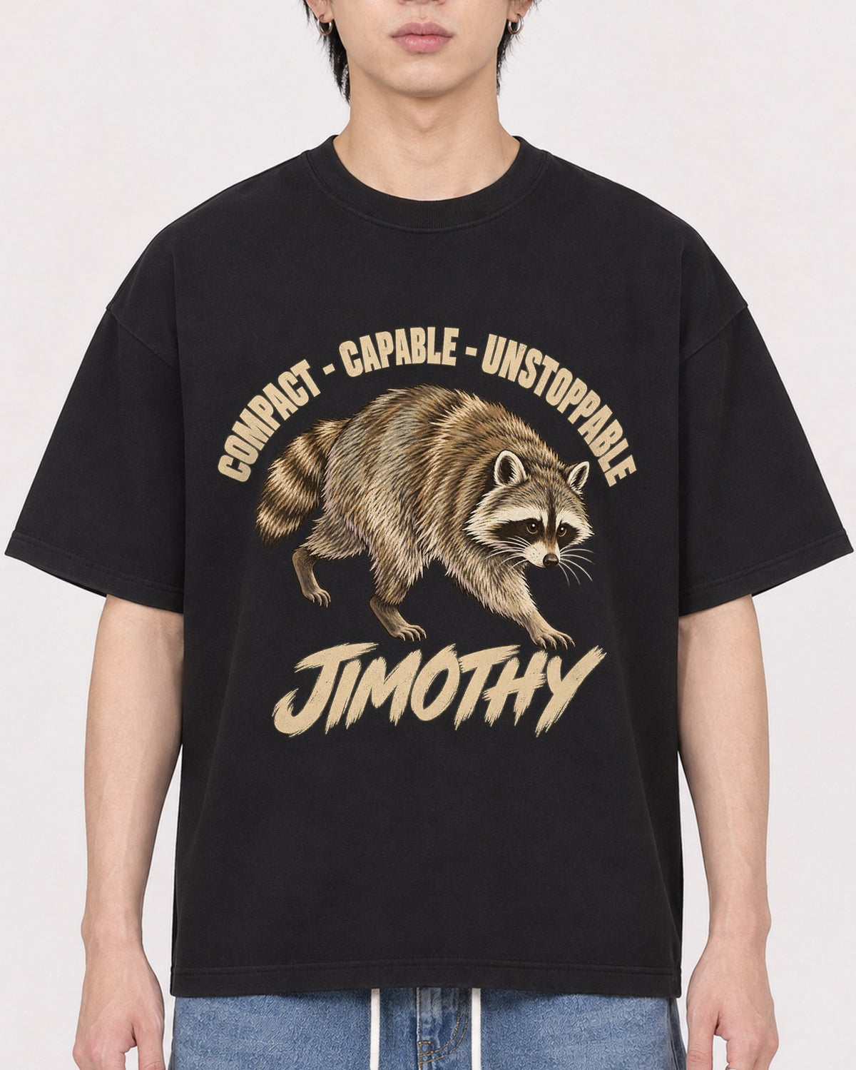 Mockup Boxy Heavyweight Tee Black male close-up 11