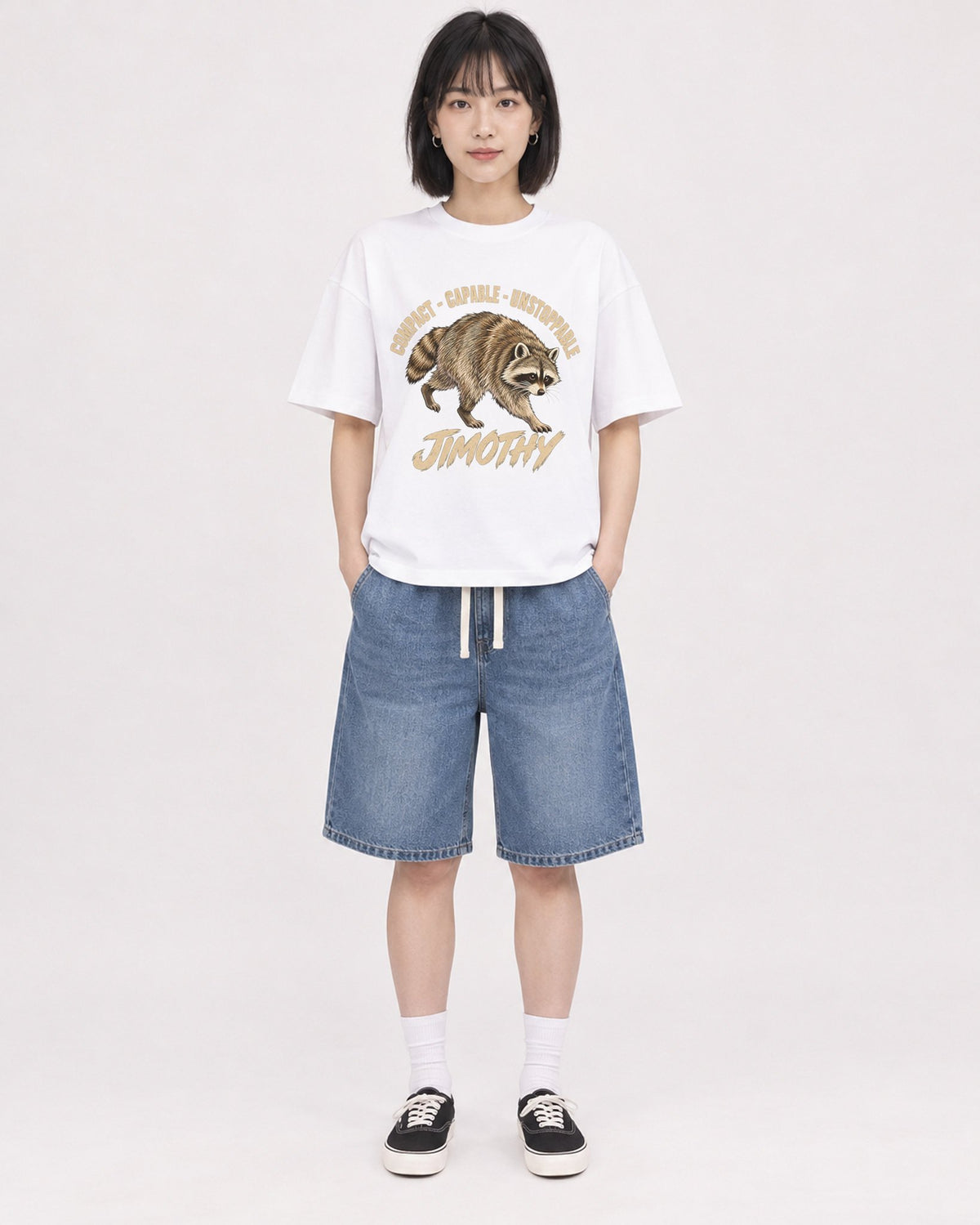 Mockup Boxy Heavyweight Tee White female full-body 11