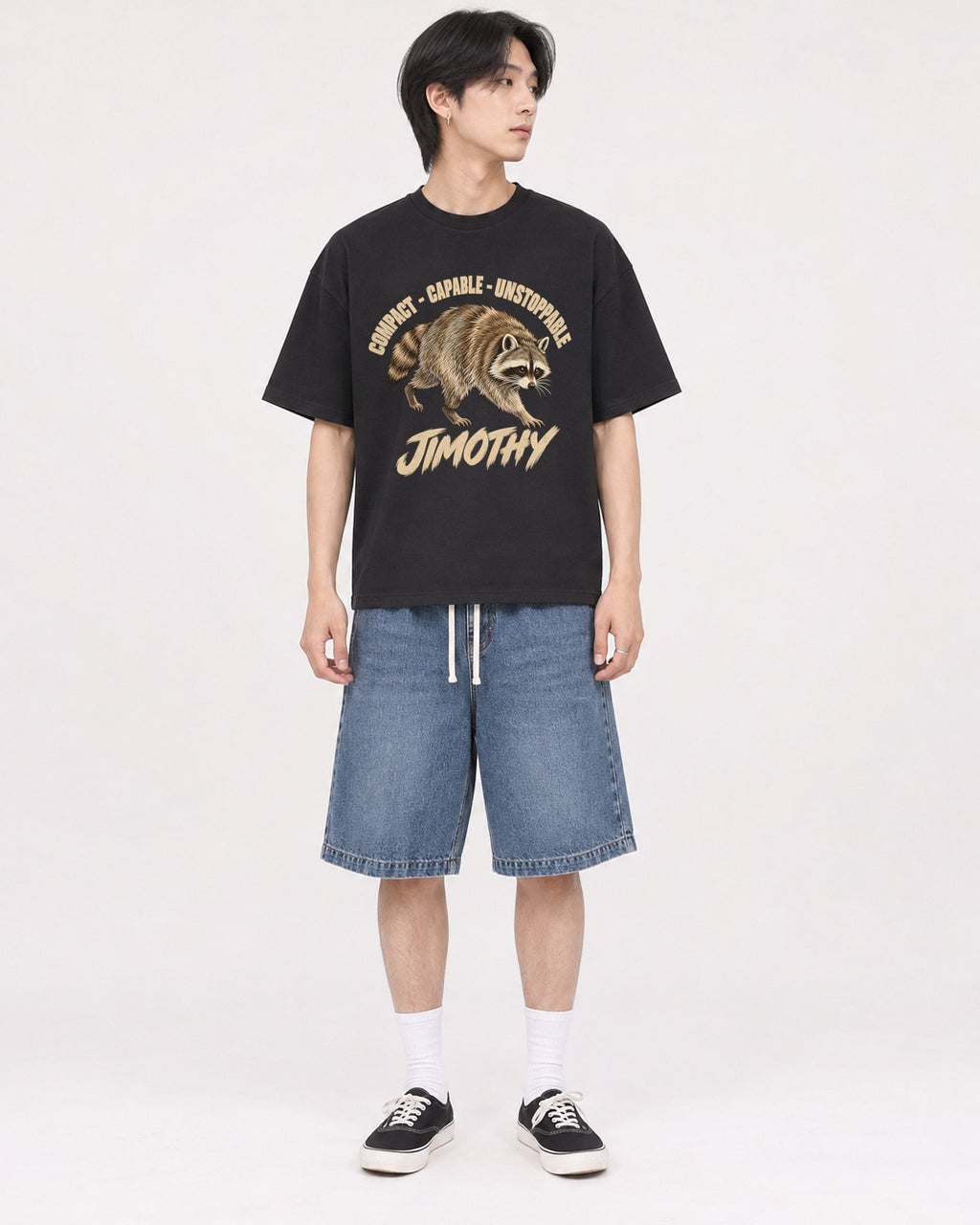 Mockup Boxy Heavyweight Tee Black male full-body 11