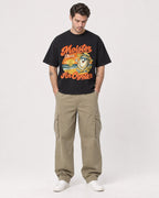 Mockup Boxy Heavyweight Tee Black male full-body 48