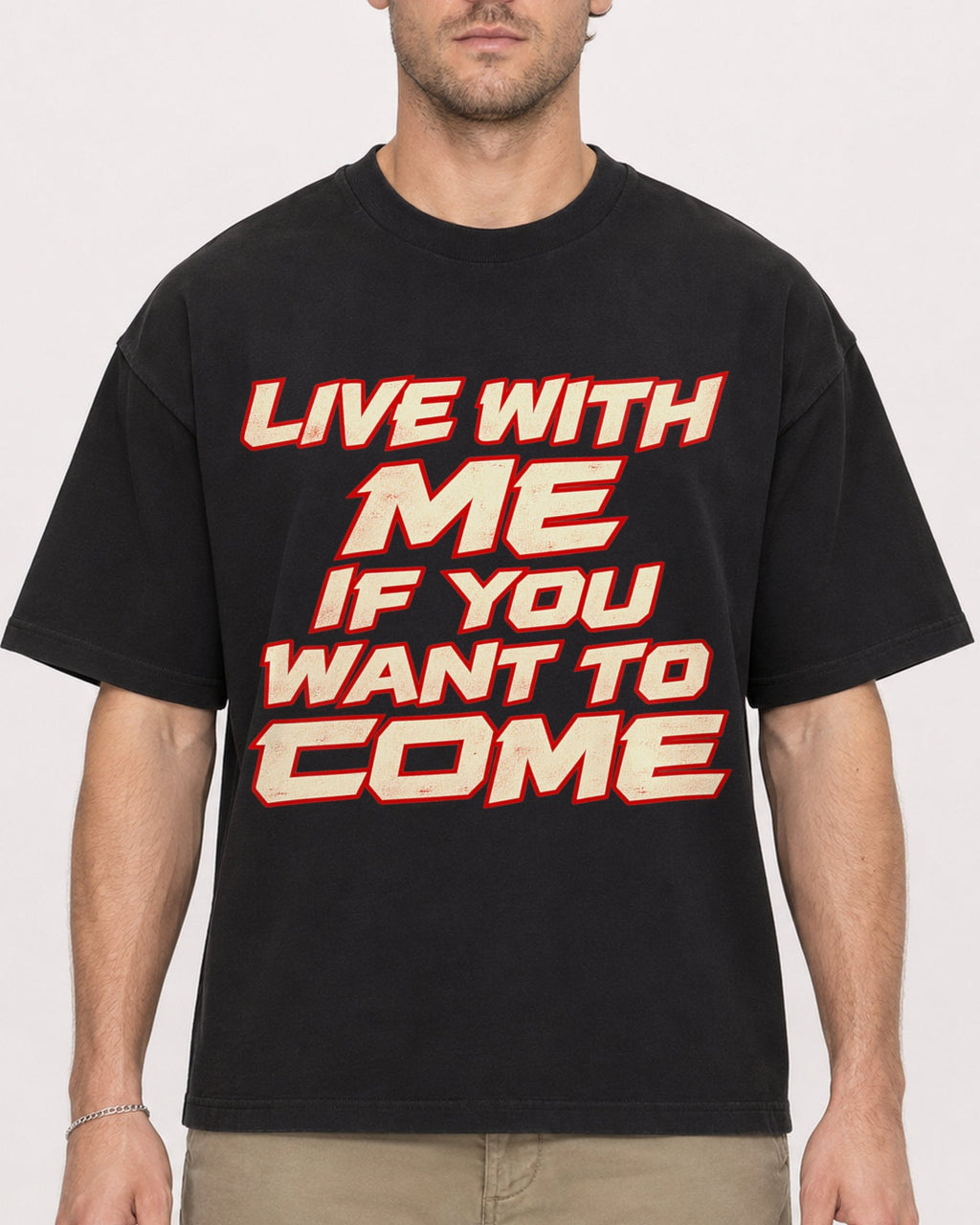 Mockup Boxy Heavyweight Tee Black male close-up 08