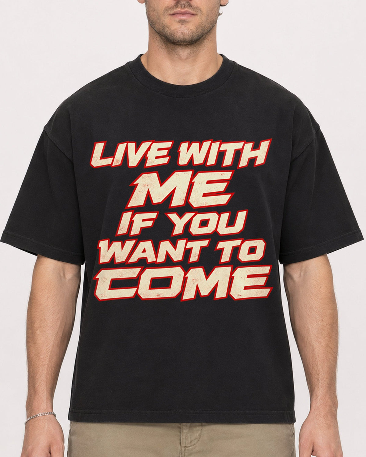 Mockup Boxy Heavyweight Tee Black male close-up 08