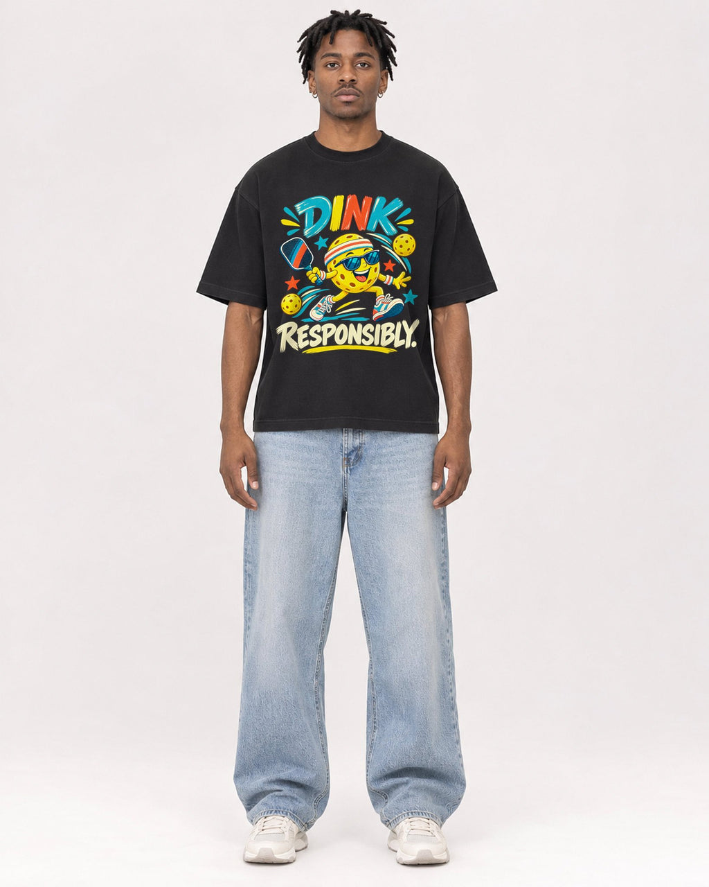 Mockup Boxy Heavyweight Tee Black male full-body 05