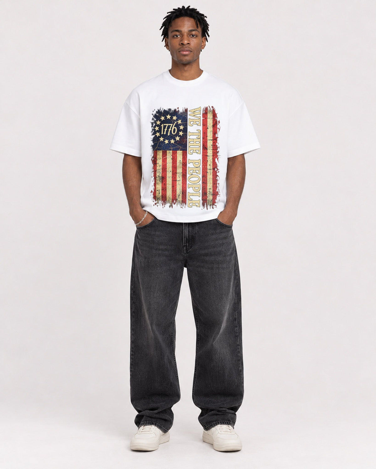 Mockup Boxy Heavyweight Tee White male full-body 05