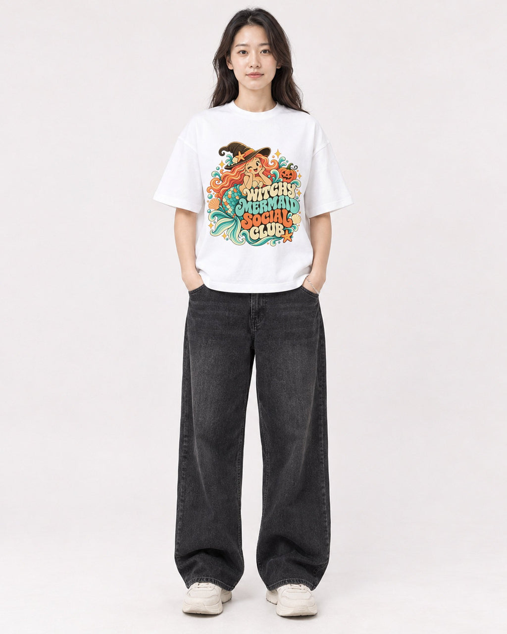 Mockup Boxy Heavyweight Tee White female full-body 03