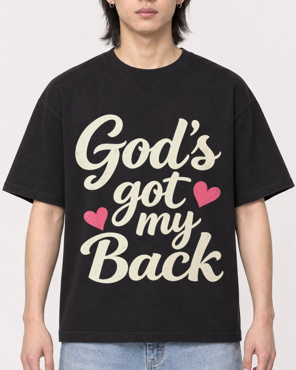 Mockup Boxy Heavyweight Tee Black male close-up 41