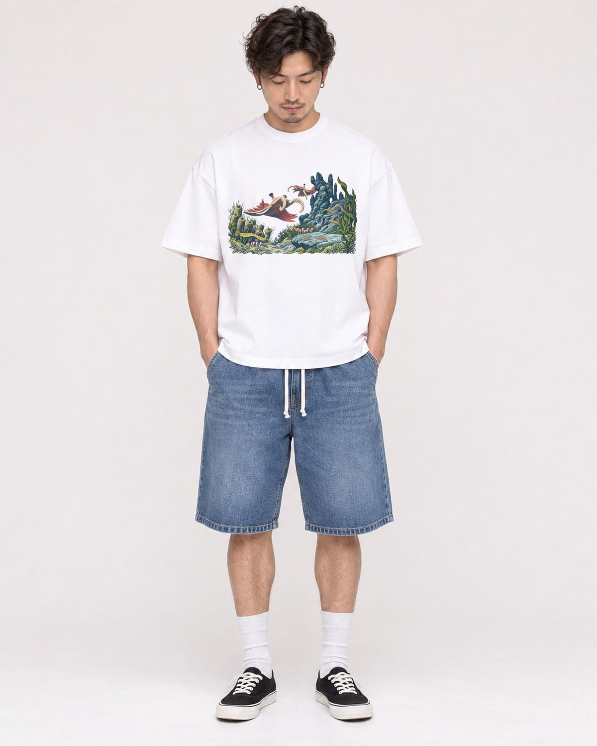 Mockup Boxy Heavyweight Tee White male full-body 03