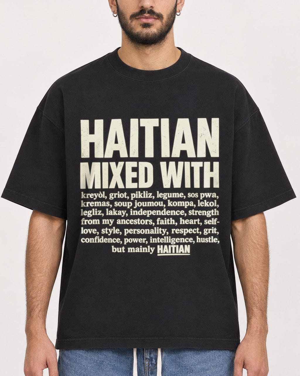 Mockup Boxy Heavyweight Tee Black male close-up 07