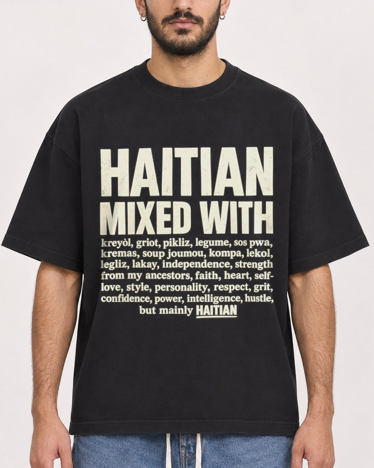 Mockup Boxy Heavyweight Tee Black male close-up 07