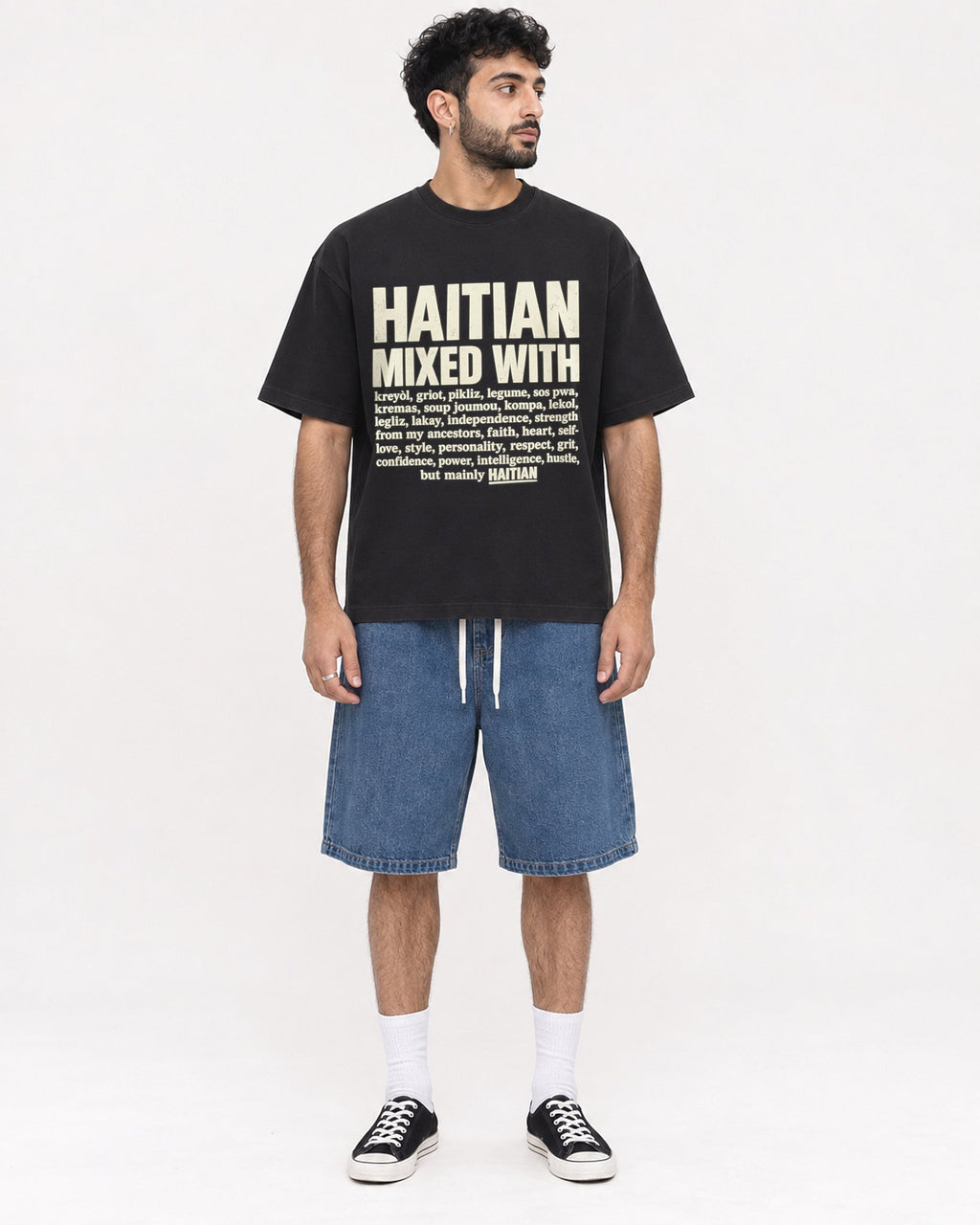 Mockup Boxy Heavyweight Tee Black male full-body 07