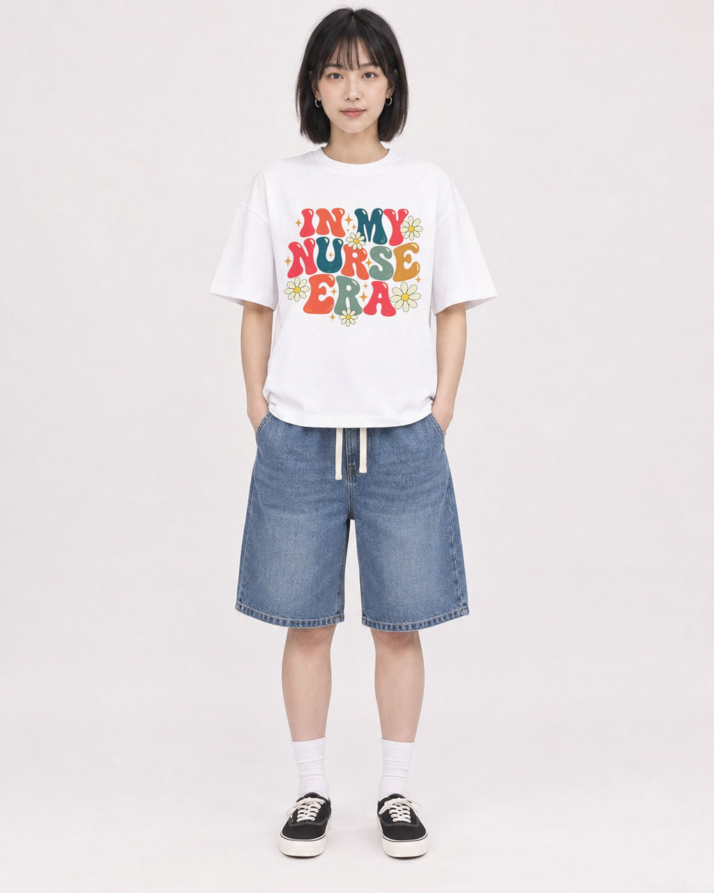 Mockup Boxy Heavyweight Tee White female full-body 11