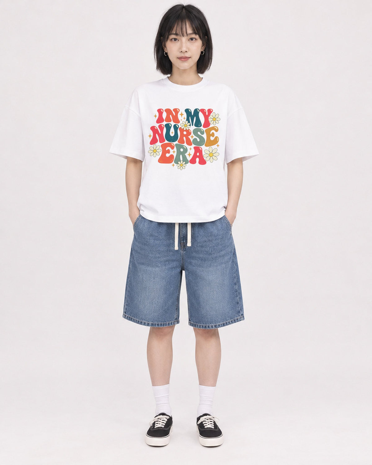 Mockup Boxy Heavyweight Tee White female full-body 11