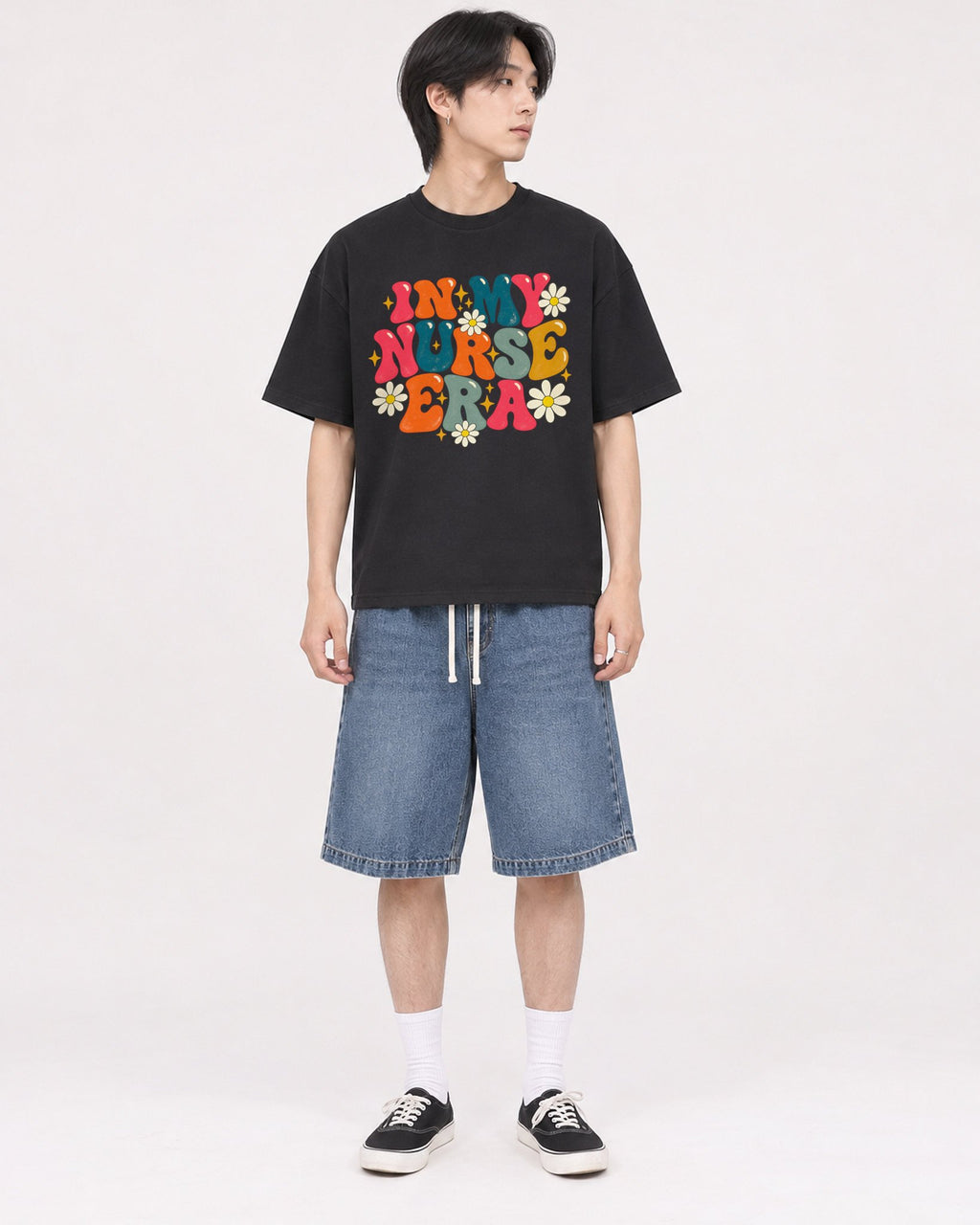 Mockup Boxy Heavyweight Tee Black male full-body 11