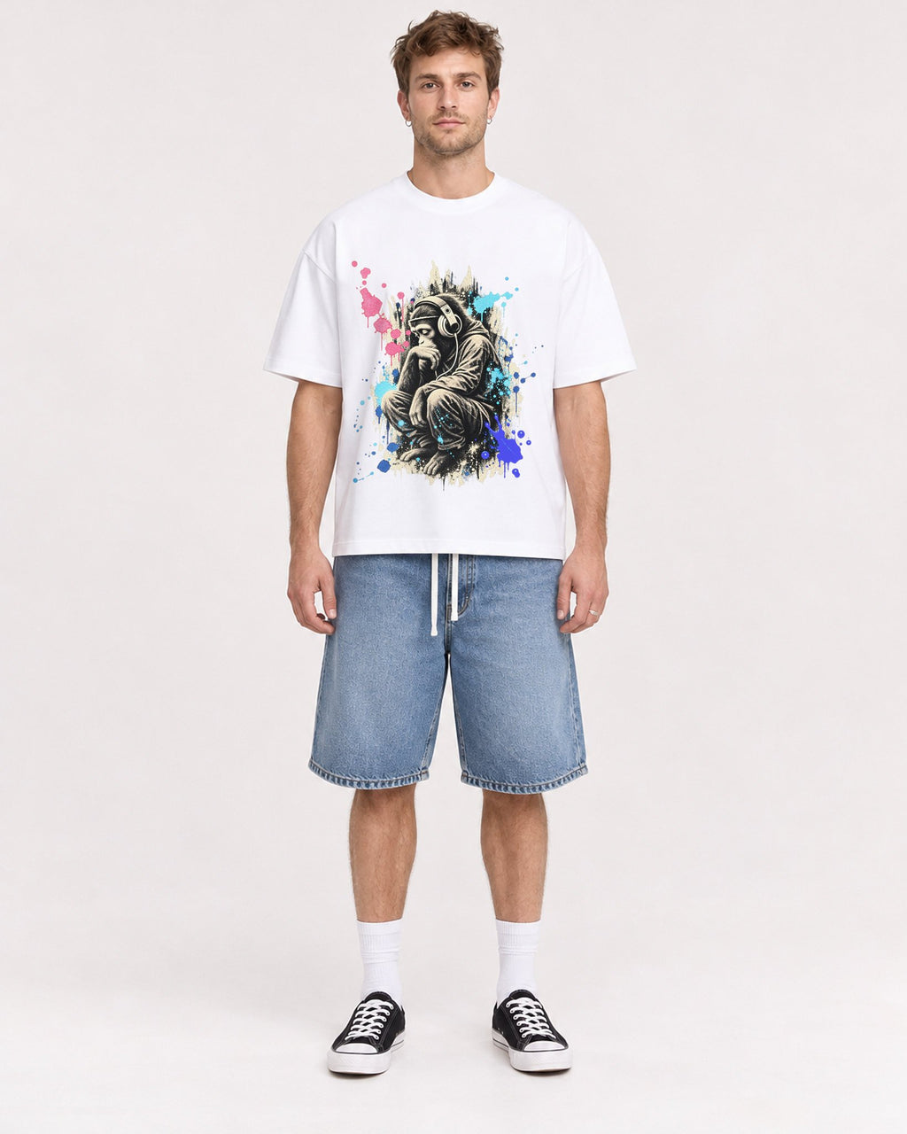 Mockup Boxy Heavyweight Tee White male full-body 08