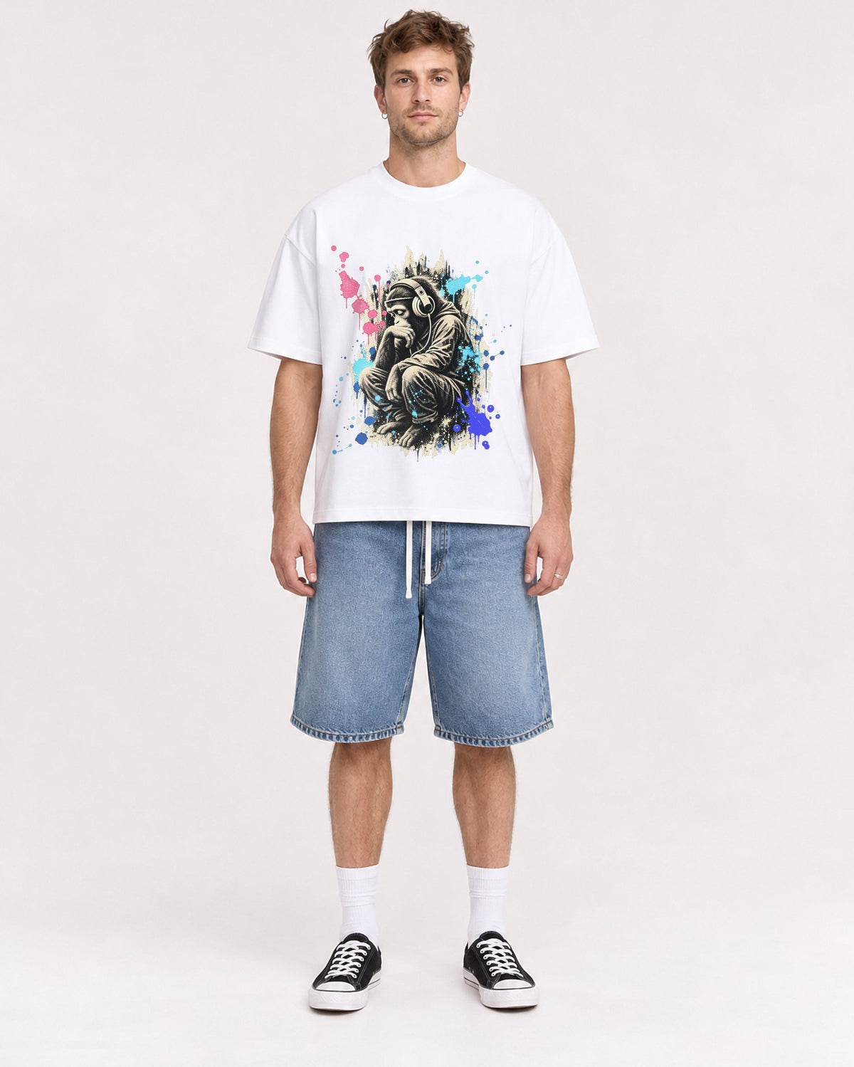 Mockup Boxy Heavyweight Tee White male full-body 08
