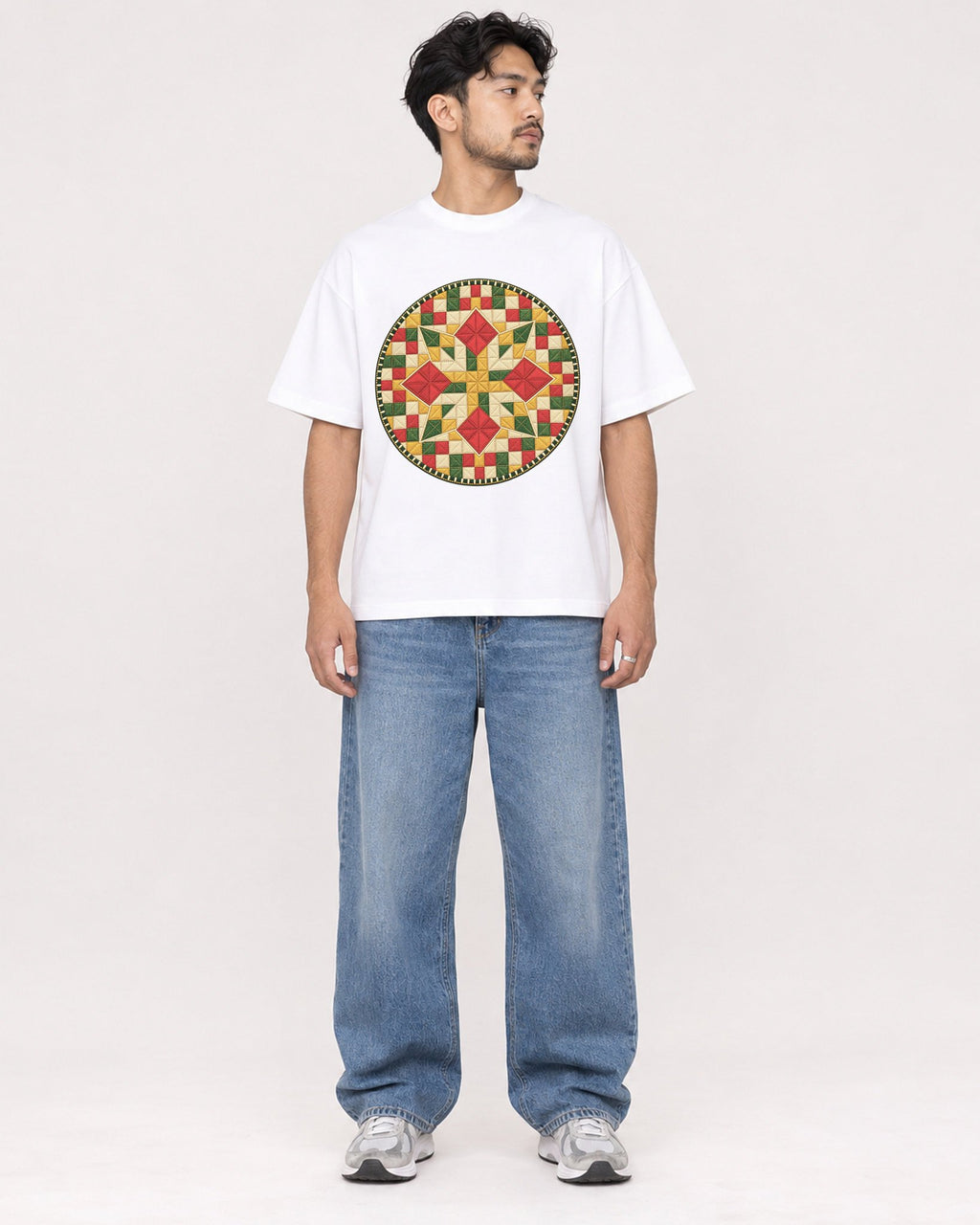 Mockup Boxy Heavyweight Tee White male full-body 02