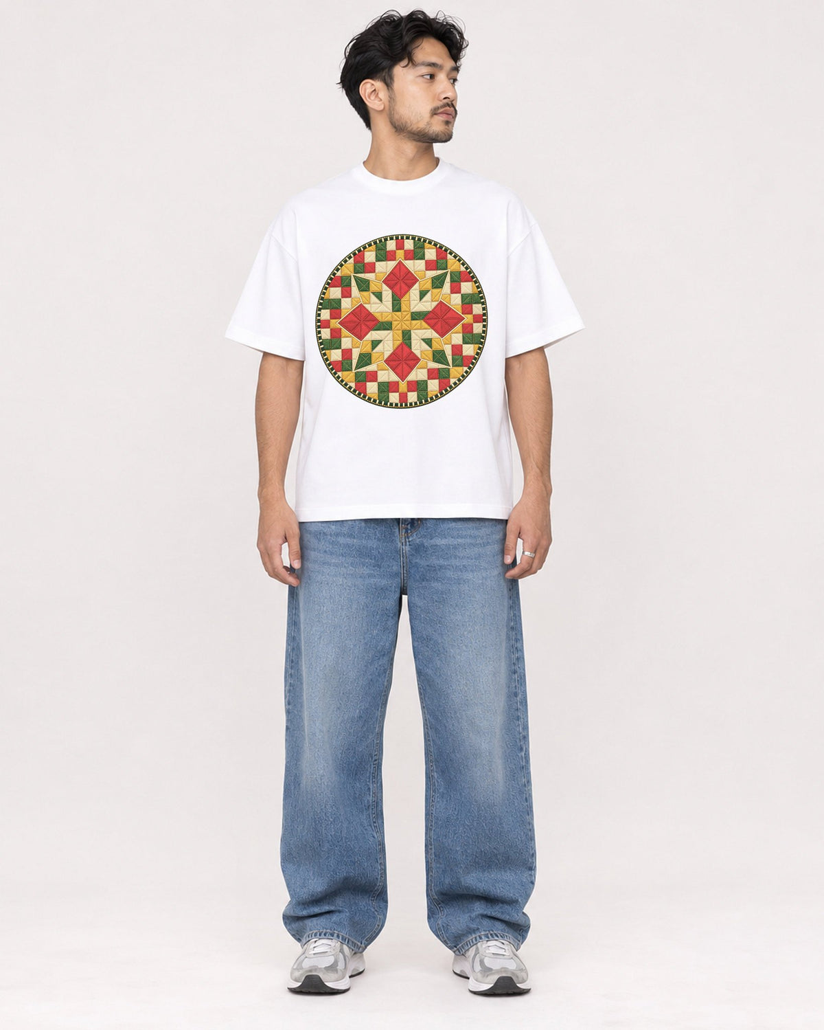 Mockup Boxy Heavyweight Tee White male full-body 02