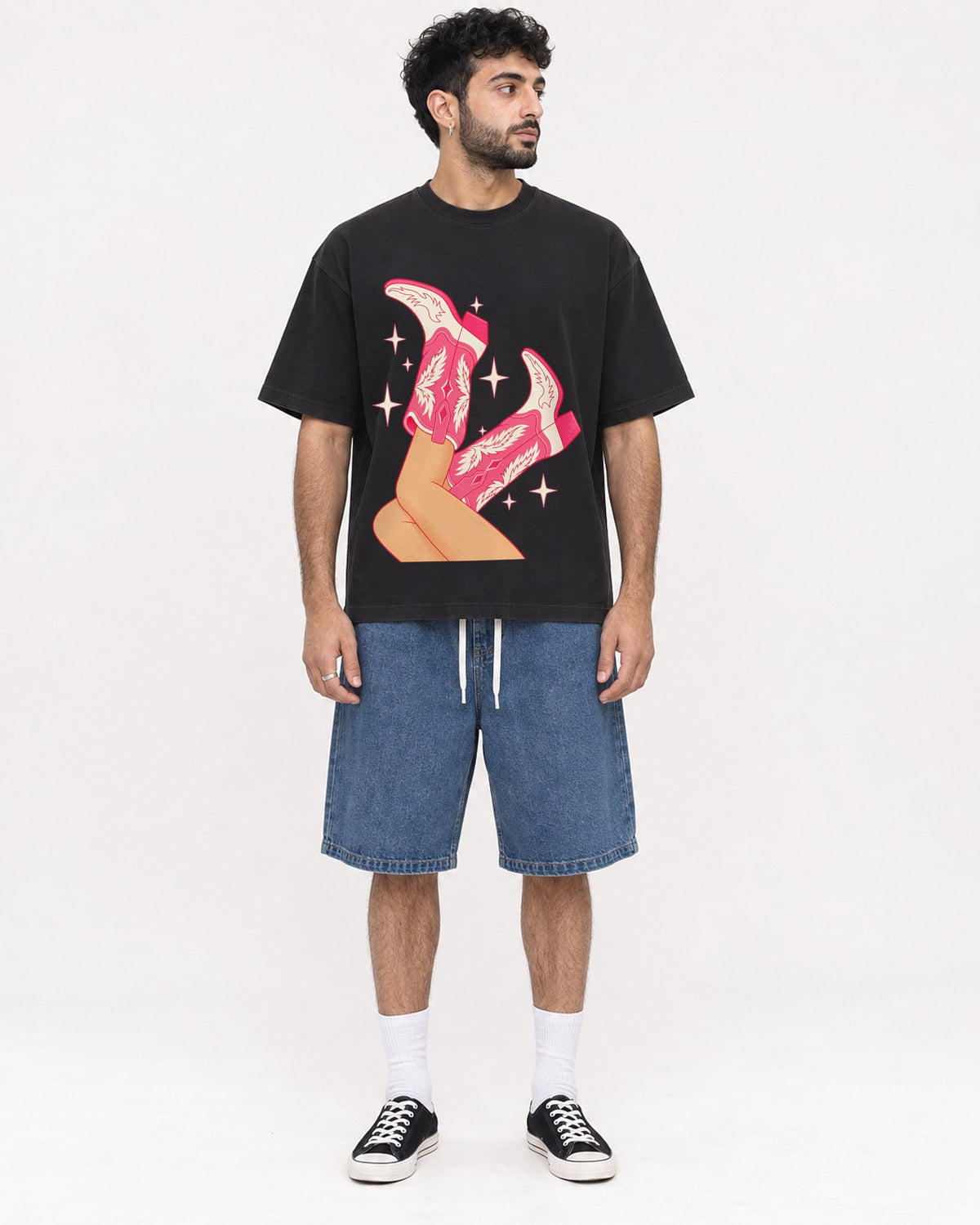 Mockup Boxy Heavyweight Tee Black male full-body 07