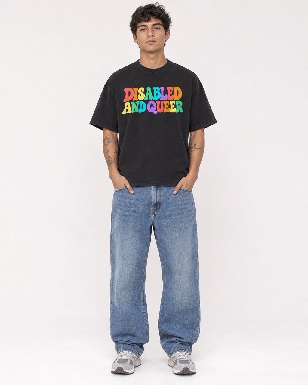 Mockup Boxy Heavyweight Tee Black male full-body 06
